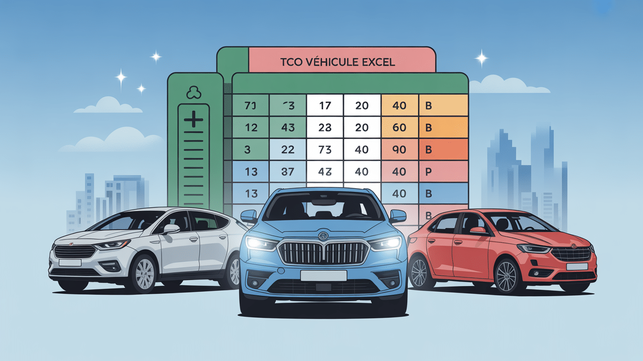 calcul tco véhicule excel avec tableau et différents types de véhicules