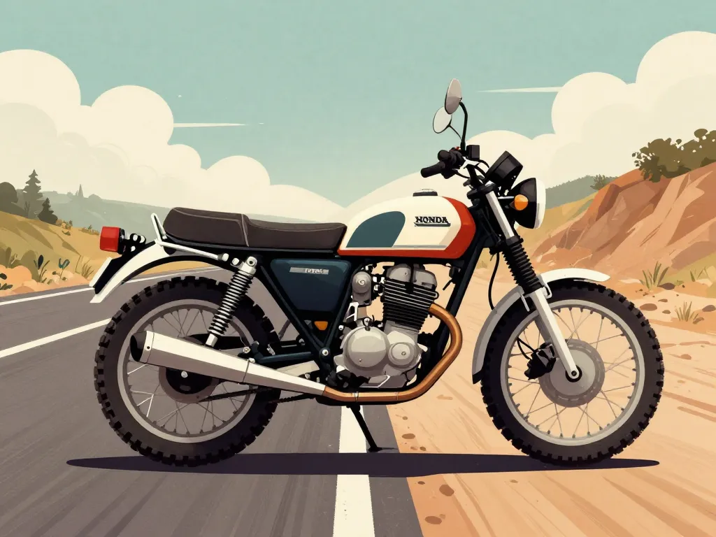 Honda CL 350 scrambler vintage sur fond 70s