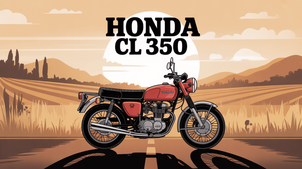 Honda CL 350 profil rétro sur route campagne