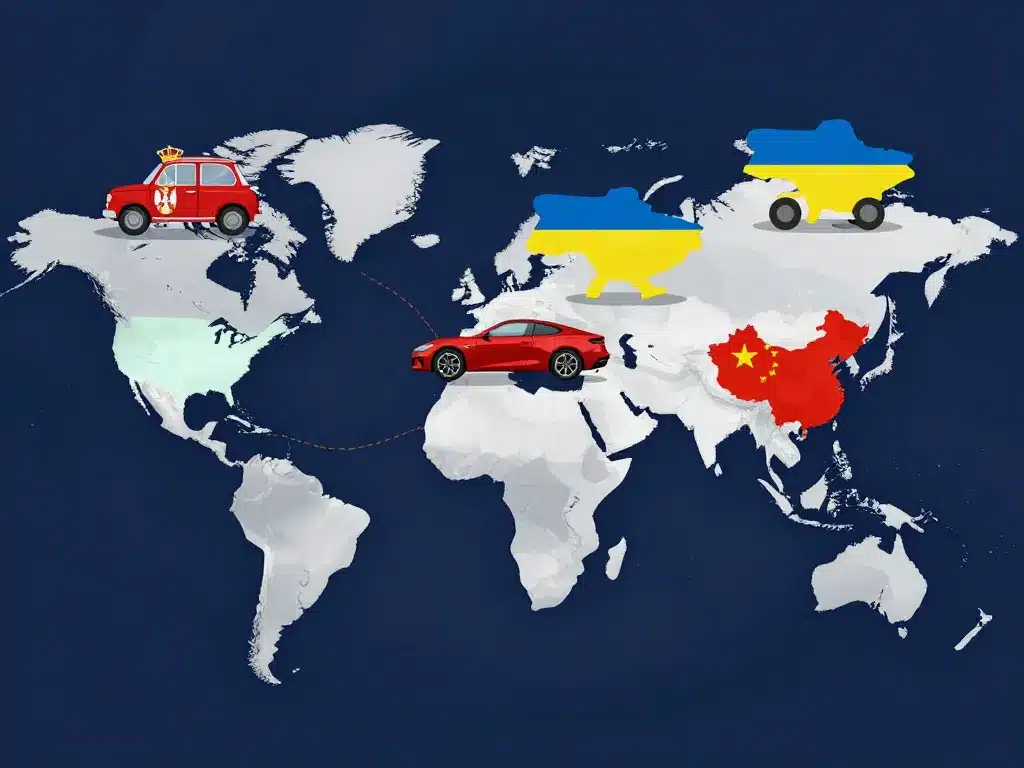 marque de voiture en z sur carte du monde avec silhouettes de voitures
