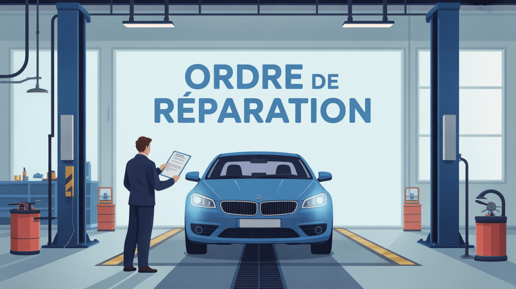 ordre de réparation à imprimer gratuit, mécanicien présentant le document au client