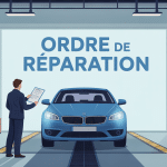 ordre de réparation à imprimer gratuit, mécanicien présentant le document au client