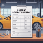 Formulaire ordre de réparation vierge posé sur bureau atelier