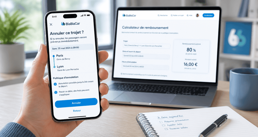 annulation blablacar sur smartphone et ordinateur