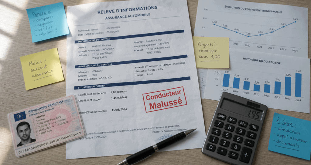assurance conducteur malussé documents sur bureau