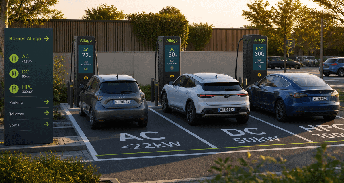 borne de recharge allego sur parking moderne