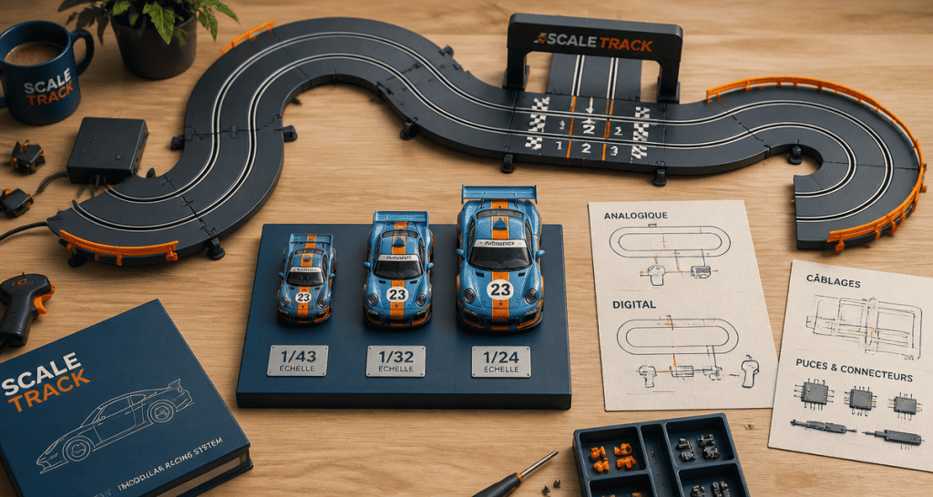 Circuit voiture electrique trois échelles vue atelier