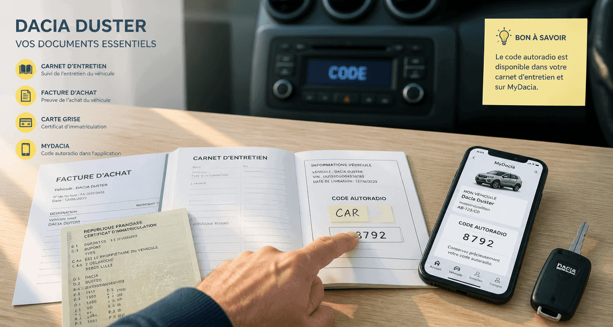 code autoradio dacia duster sur carnet et smartphone