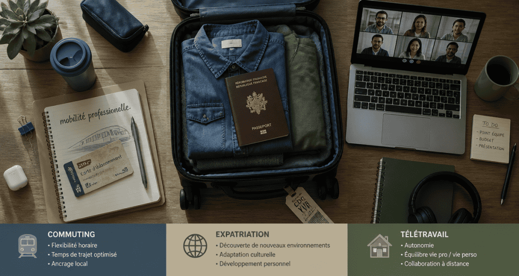 commuting def, bureau partagé, expatriation, télétravail