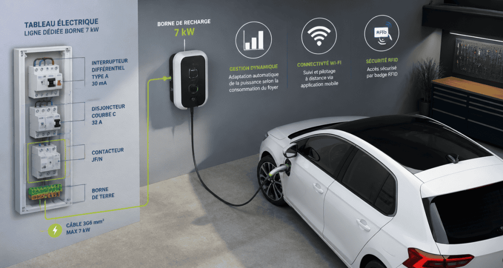 comparatif borne de recharge 7 kw en garage moderne