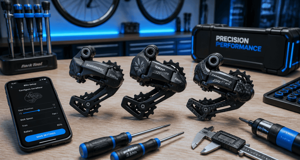 derailleur electrique Shimano SRAM Campagnolo sur atelier moderne