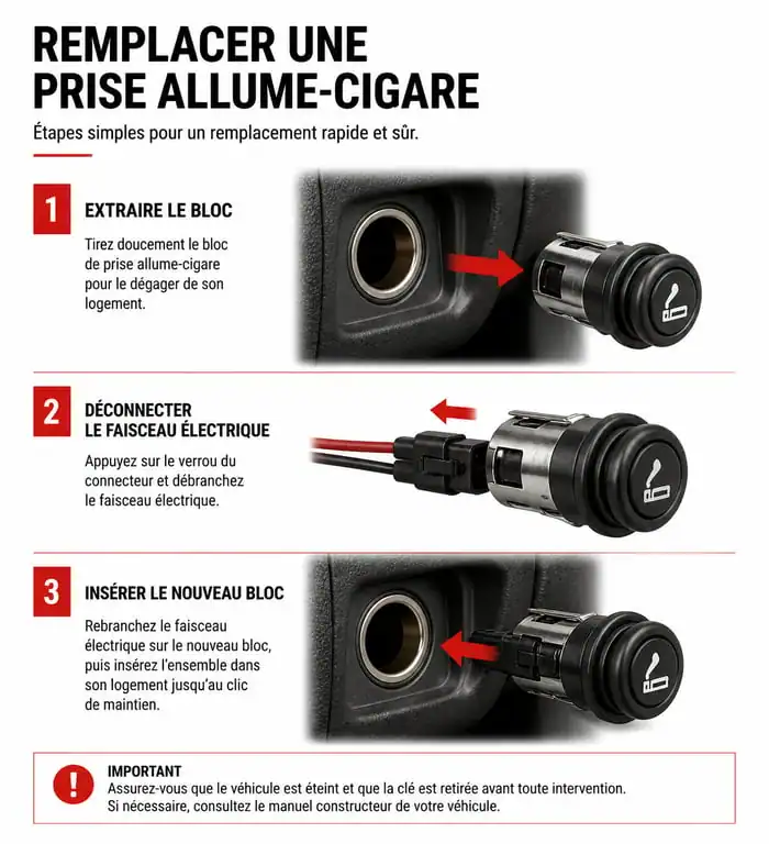 Étapes pour changer un allume-cigare de voiture en toute sécurité
