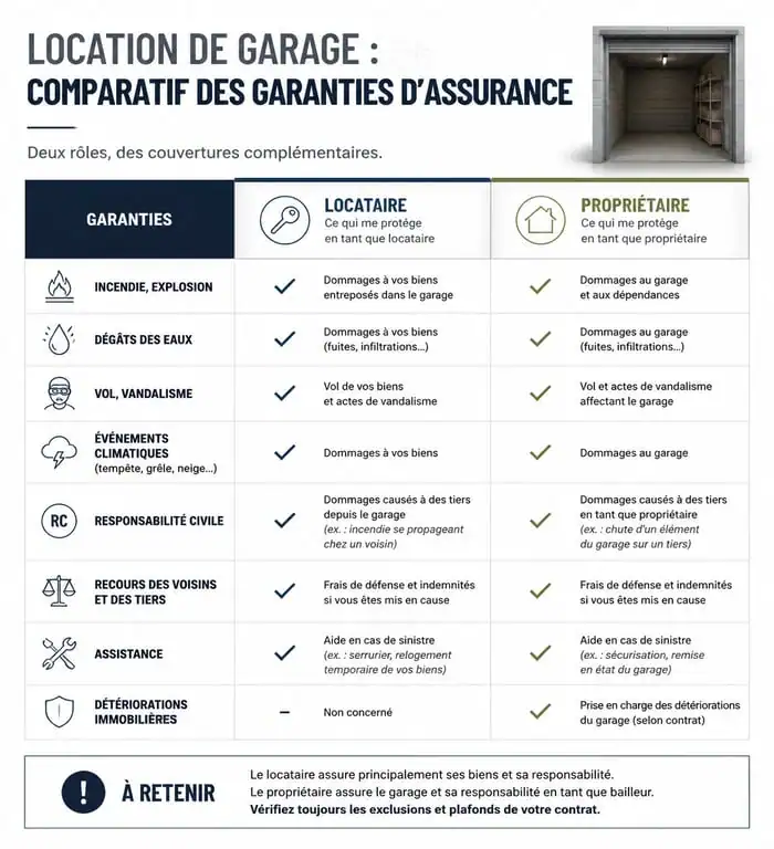 Tableau comparatif des garanties d'assurance pour la location de garage et box