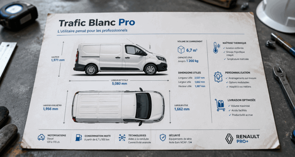 schéma trafic blanc Renault vue profil et dessus