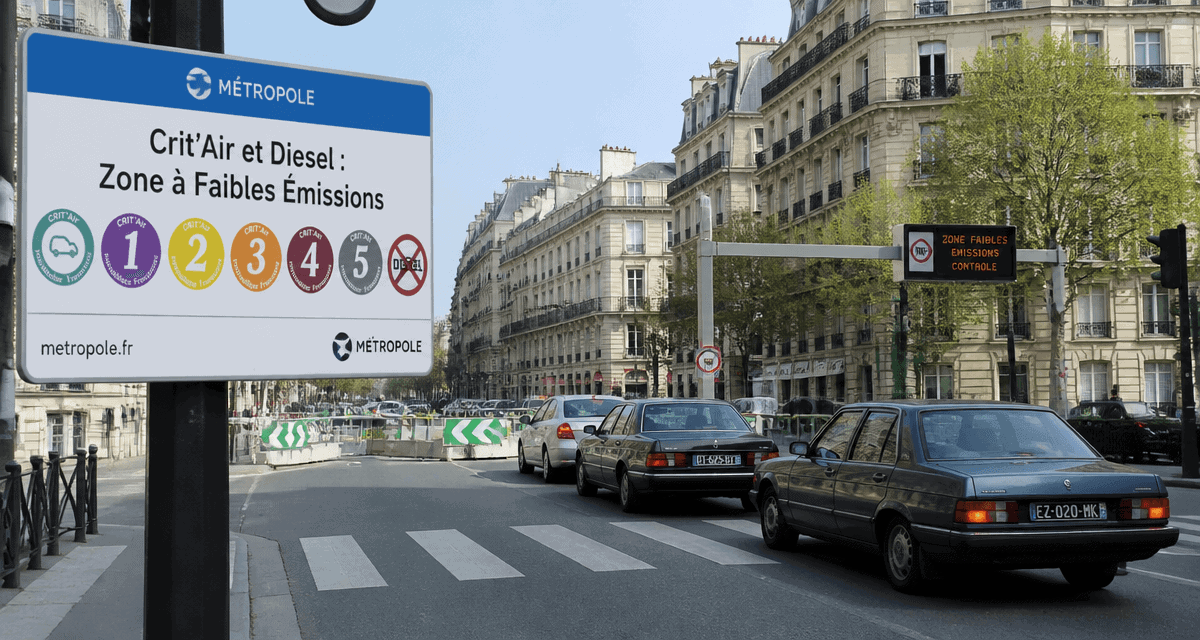 Interdiction totale du diesel en France, panneau Crit’Air en ville