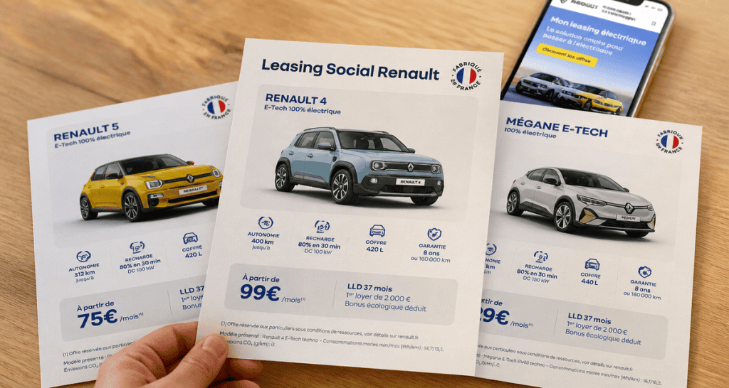 leasing social voiture renault trois modèles électriques sur fiche technique