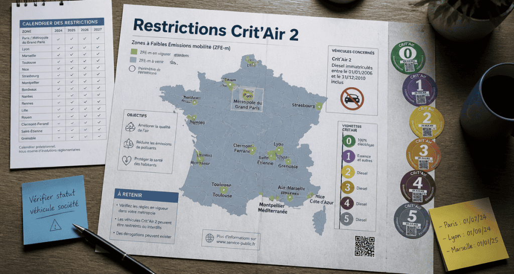 Quand interdiction Crit'Air 2 diesel en France, carte et calendrier