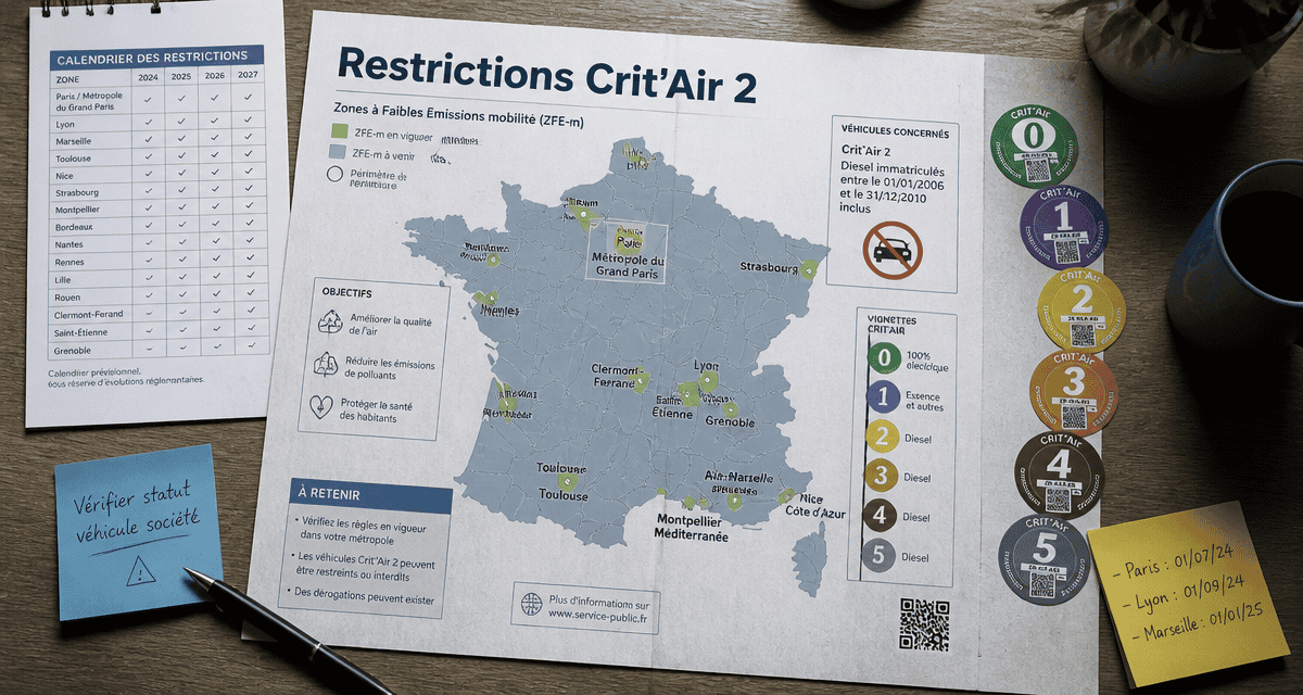 Quand interdiction Crit'Air 2 diesel en France, carte et calendrier