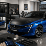 simulation covering voiture sur berline bleu et noir