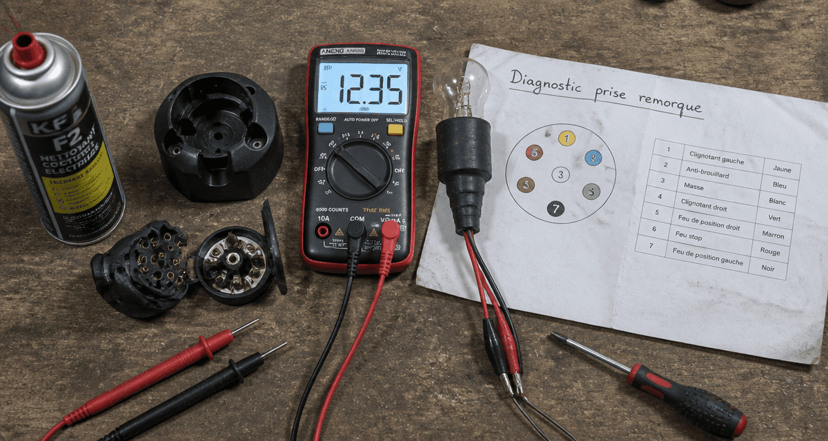 Tester prise remorque avec outils et schéma