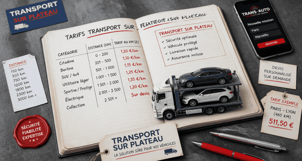 transport voiture sur plateau prix tableau tarifs