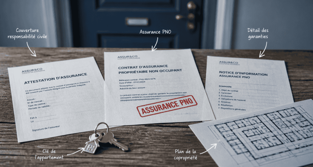 un propriétaire doit il assurer un logement loué, documents assurance PNO sur table