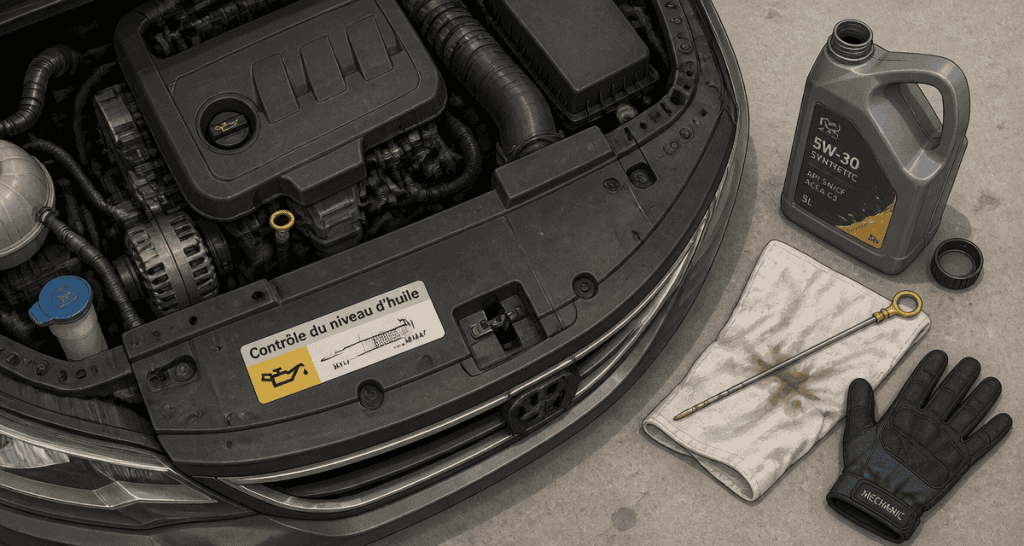 verifier le niveau d'huile moteur chaud ou froid jauge et bidon