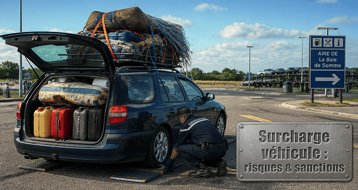 voiture chameau autoroute surchargée contrôlée par gendarme