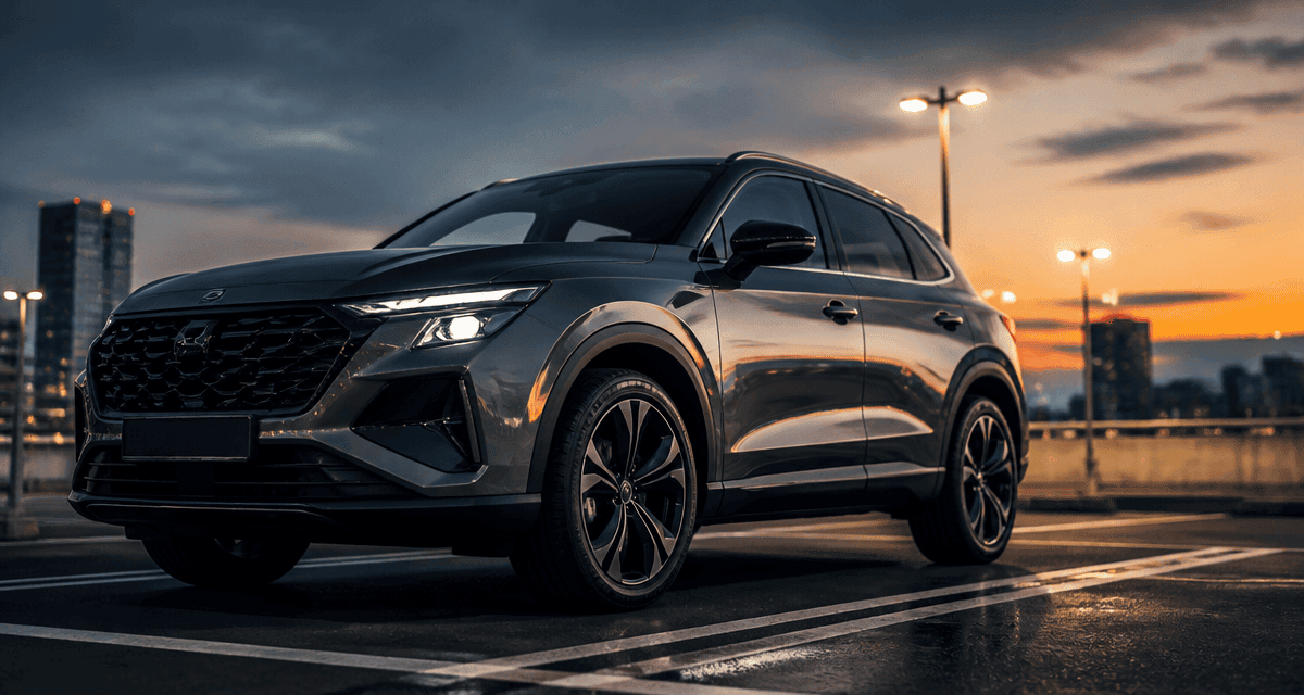 voiture gris anthracite SUV moderne au crépuscule