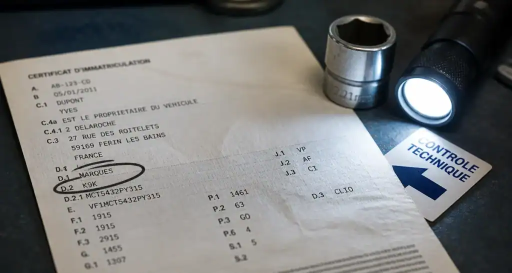 Code moteur carte grise : repérer la case D.2 sur la carte grise