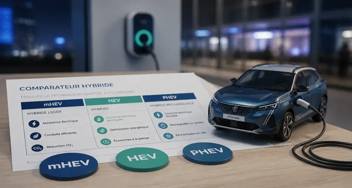 Comparateur voiture hybride : mHEV HEV PHEV et recharge