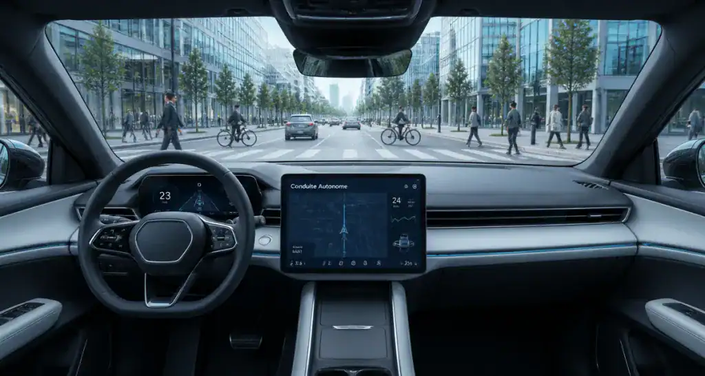 conduite autonome vue intérieure voiture