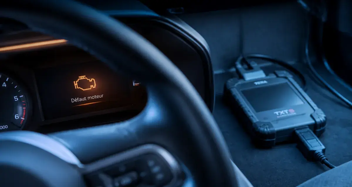 defaut moteur : voyant moteur orange sur tableau de bord avec diagnostic OBD