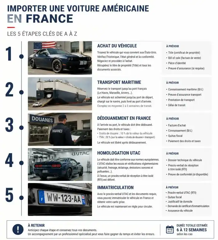 Étapes clés pour l'importation d'une voiture américaine en France