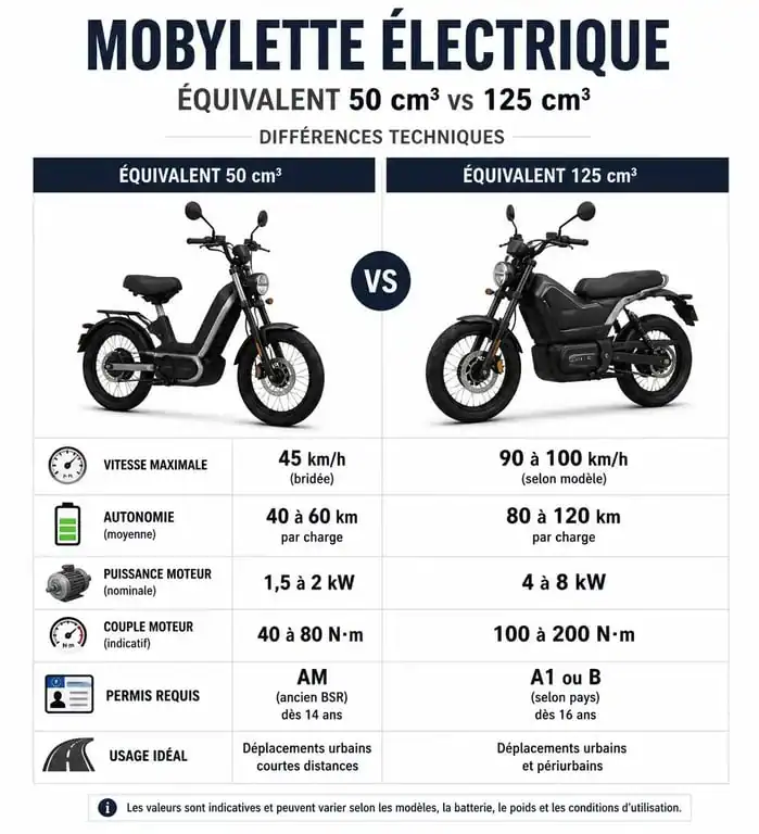 Comparatif technique des mobylettes électriques 50cm3 et 125cm3
