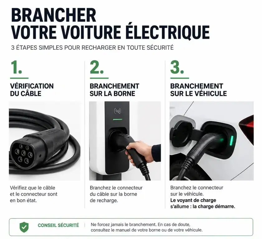 Étapes pour brancher une voiture électrique en toute sécurité