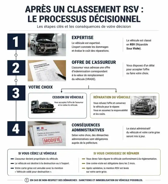 Infographie du processus de décision pour une voiture classée RSV