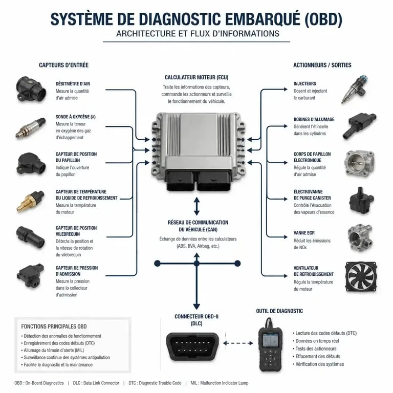 Schéma de fonctionnement du système de diagnostic moteur OBD