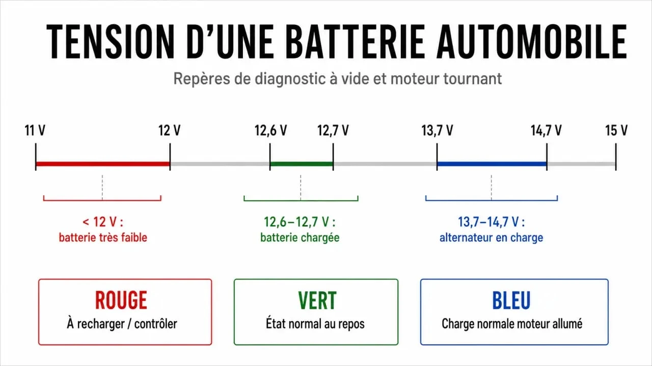 Infographie des plages de tension pour volt batterie voiture