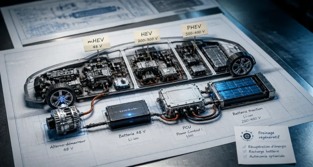 Fonctionnement voiture hybride : mHEV HEV PHEV pour optimiser l’autonomie