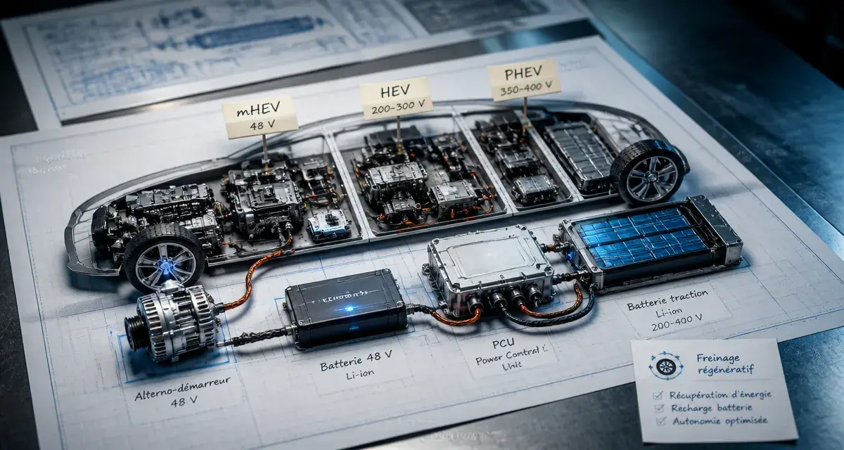 Fonctionnement voiture hybride : mHEV HEV PHEV pour optimiser l’autonomie
