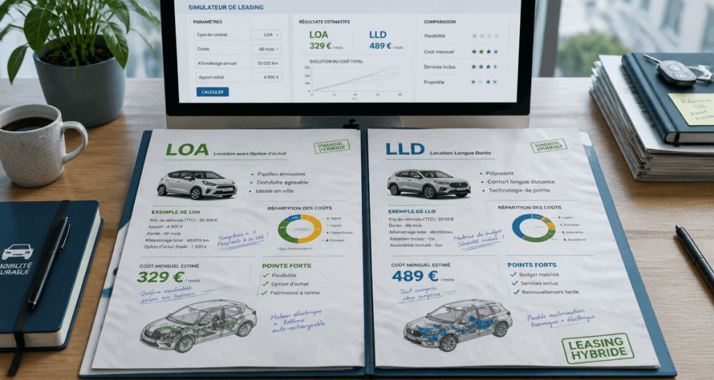 Infographie leasing voiture hybride LOA LLD