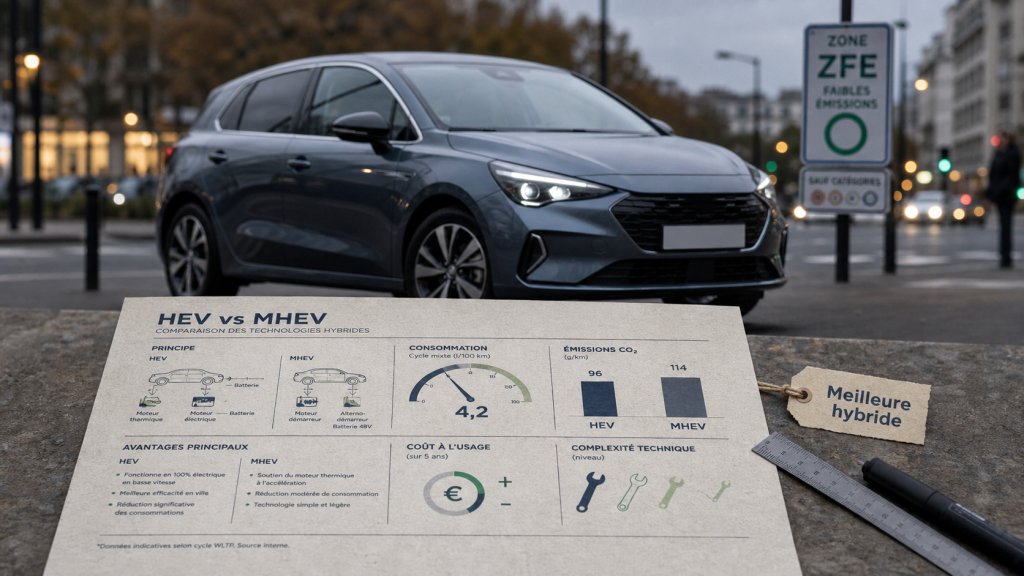 Meilleur citadine hybride : comparatif HEV vs MHEV sur infographie