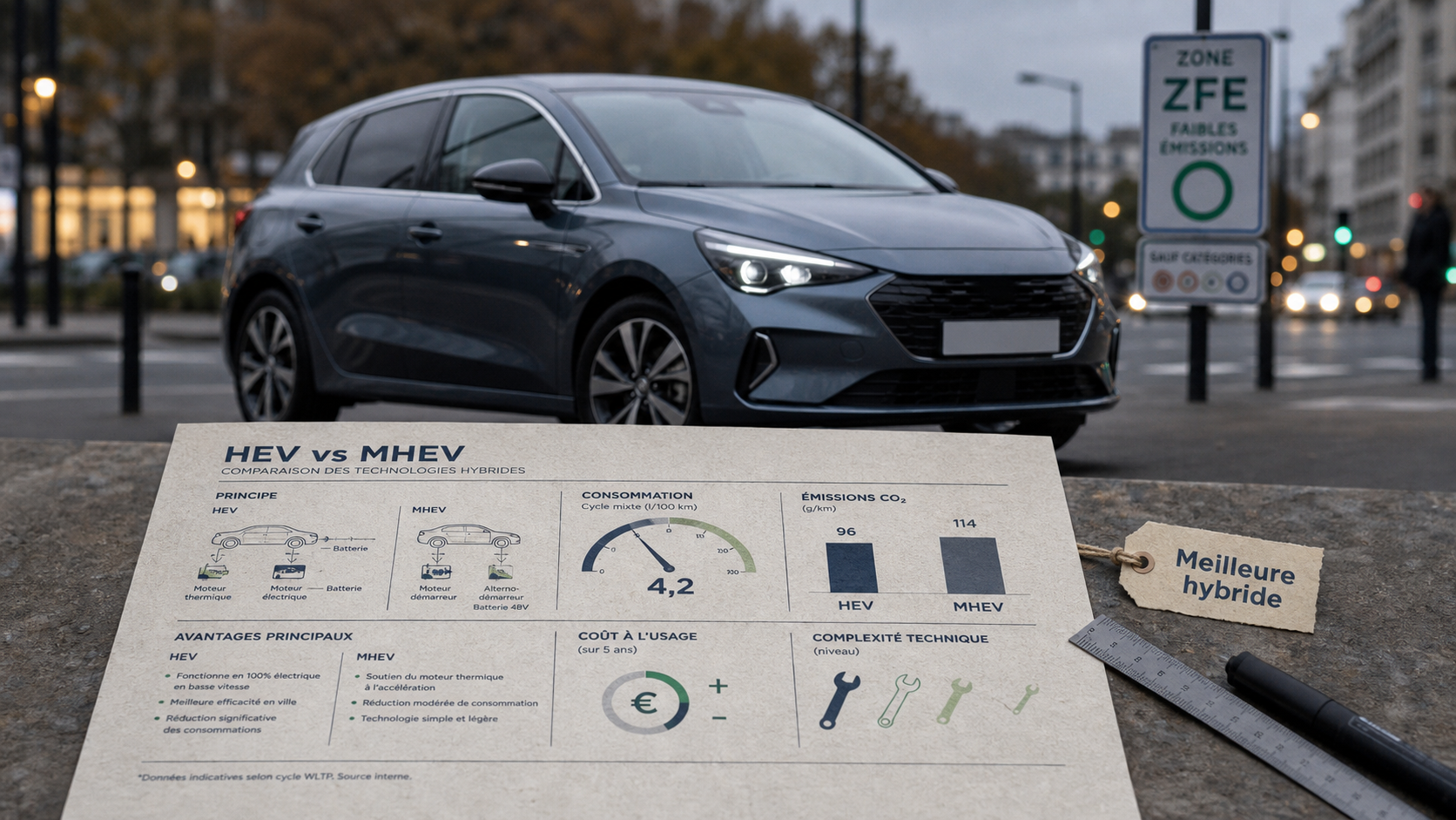 Meilleur citadine hybride : comparatif HEV vs MHEV sur infographie