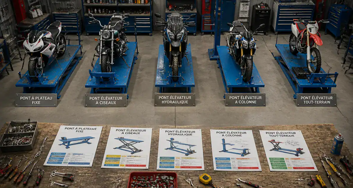 Pont moto différents types en atelier mécanique