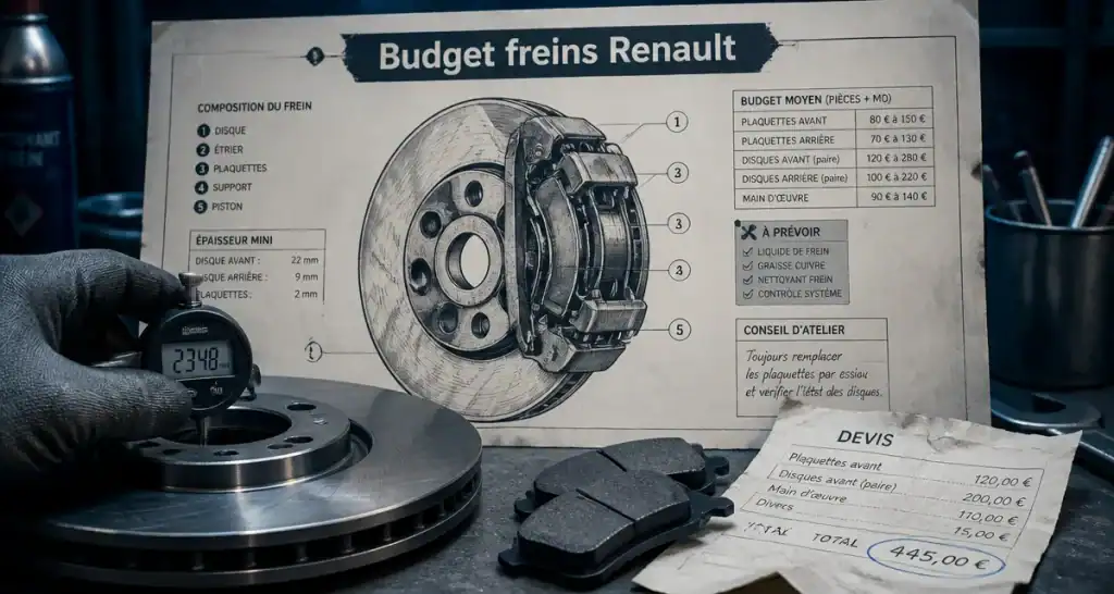 Prix changement plaquette de frein et disque chez Renault : jauge, plaquettes et devis en atelier
