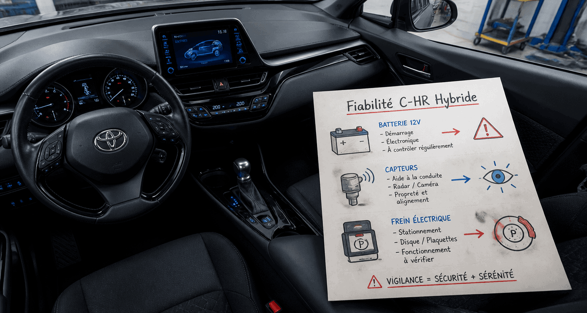 Problème Toyota CHR hybride tableau de bord infographie