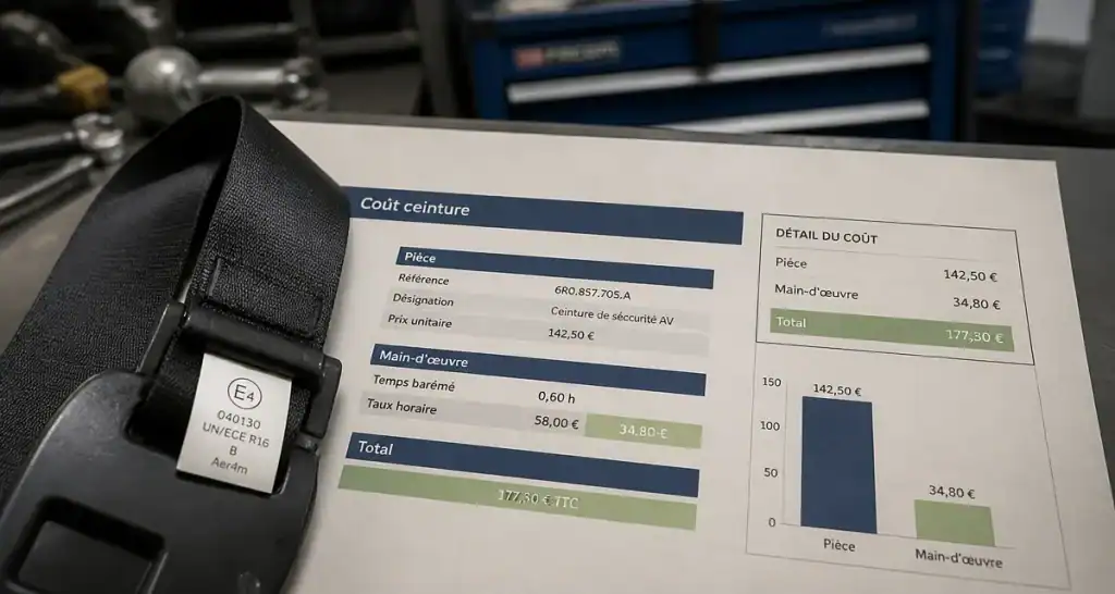 Remplacement ceinture de sécurité prix, main-d’œuvre et contrôle technique