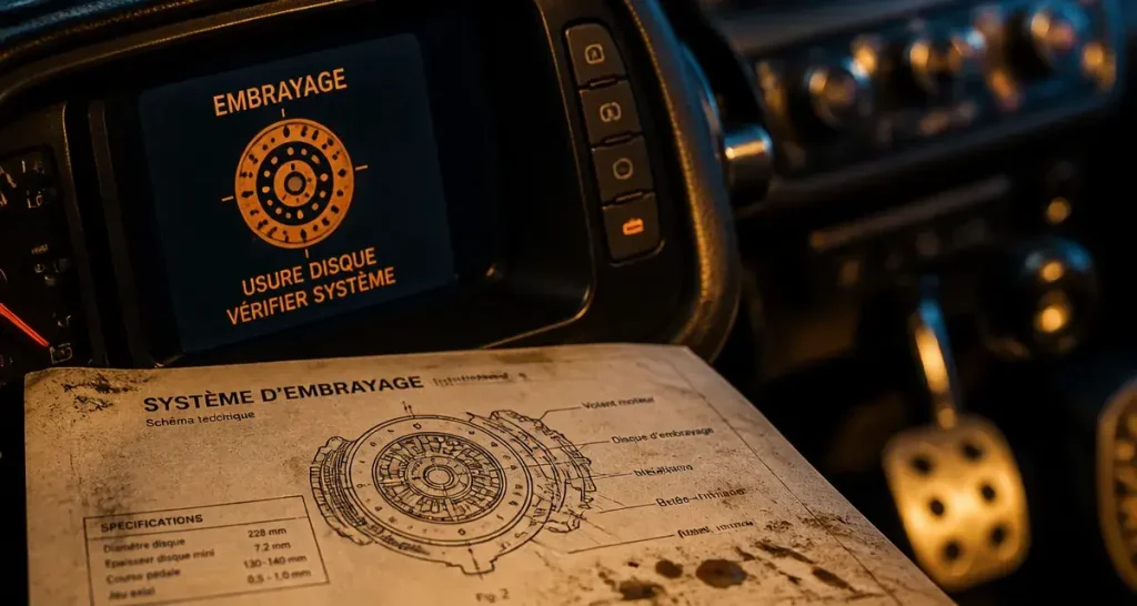 Voyant embrayage allumé : pictogramme orange au tableau de bord