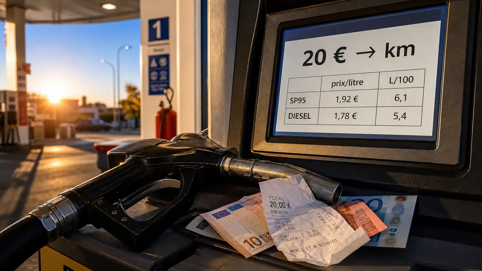 20 euros d'essence combien de km : 175 km à 6 L/100 km